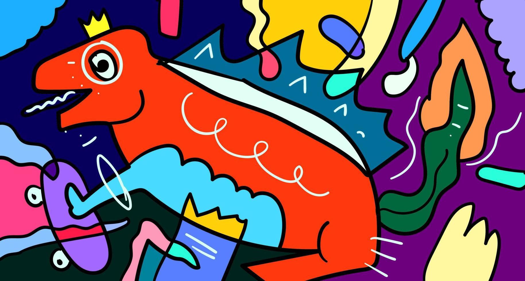 vettore colorato astratto scarabocchio mano disegnato mostro e animale illustrazione per digitale bandiera design 2023