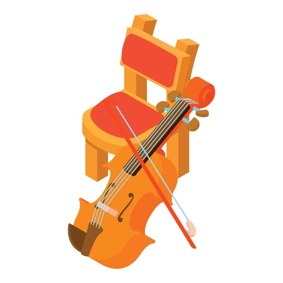 violino icona isometrico vettore. inchinato musicale strumento vicino di legno sedia icona vettore