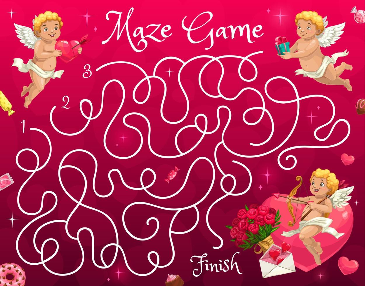 labirinto labirinto gioco, cartone animato amorini e angeli vettore