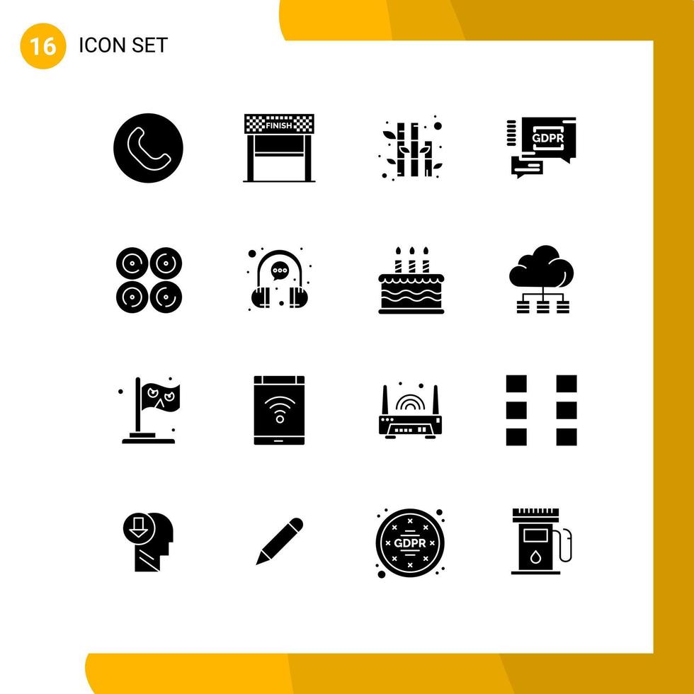 moderno impostato di 16 solido glifi e simboli come come dolce mangiare bambù ciambella sicuro modificabile vettore design elementi