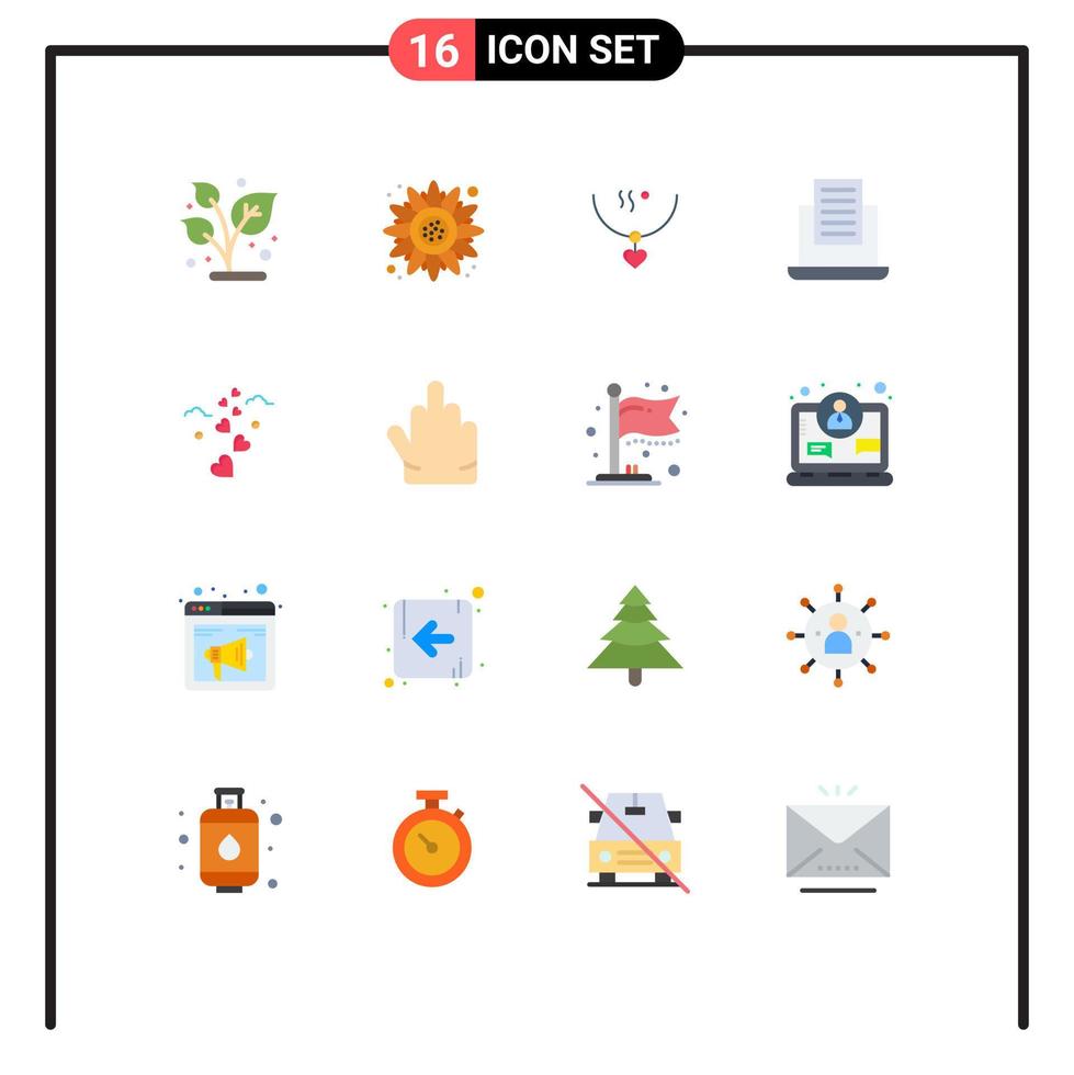 16 piatto colore concetto per siti web mobile e applicazioni amore testo amuleto posta nozze modificabile imballare di creativo vettore design elementi