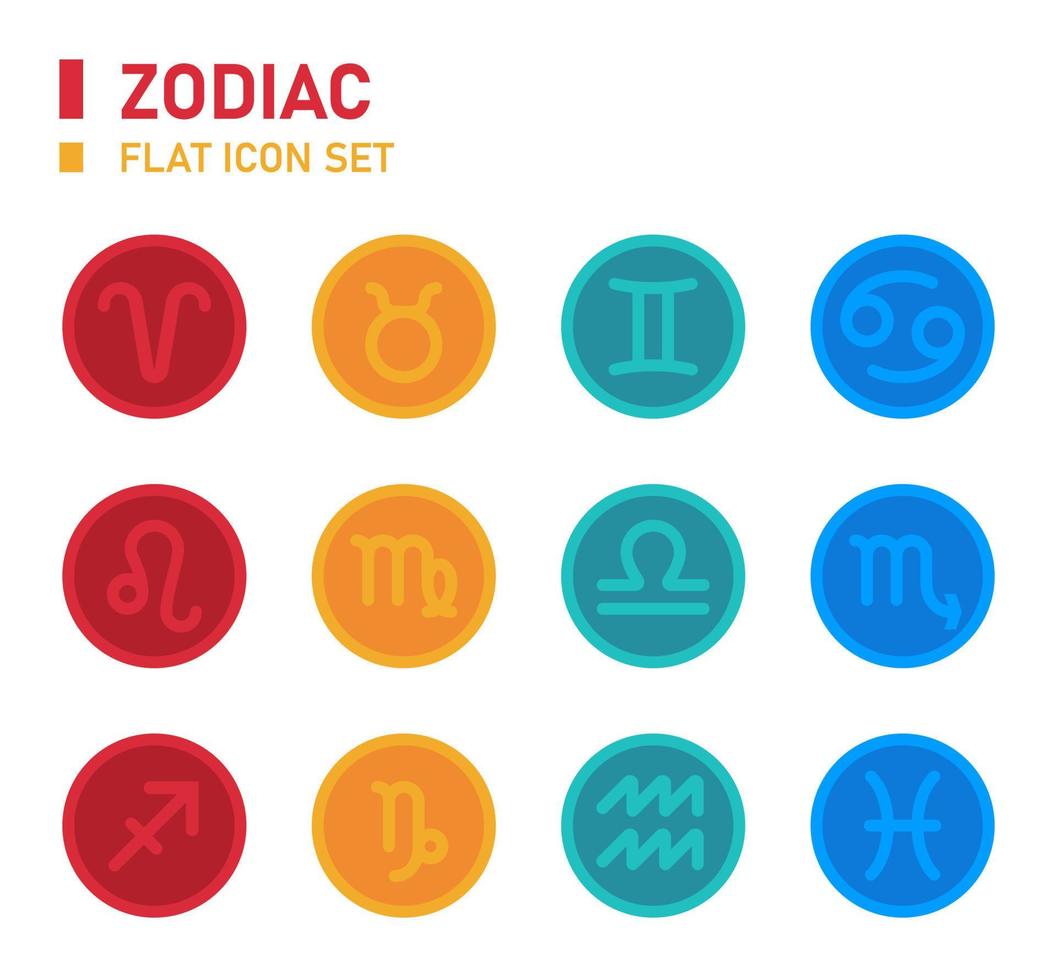 set di icone piatte di astrologia. insieme dell'icona dello zodiaco. vettore