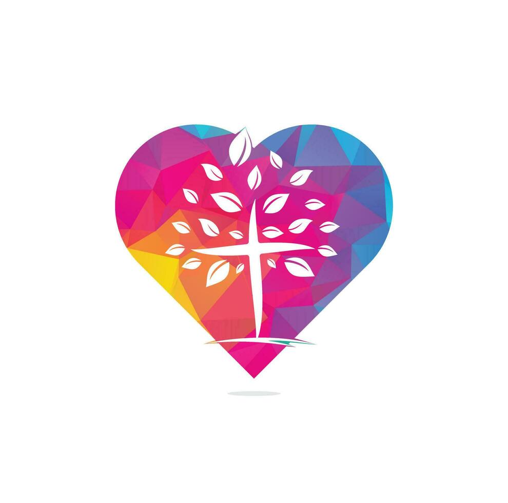 astratto cuore e albero religioso attraversare simbolo icona vettore design. Chiesa e cristiano organizzazione logo.