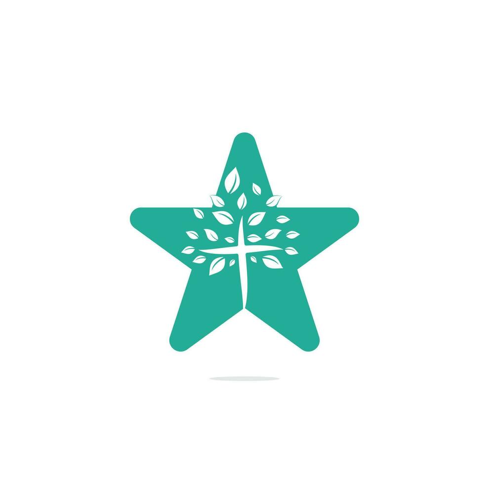 astratto stella e albero religioso attraversare simbolo icona vettore design. Chiesa e cristiano organizzazione logo.