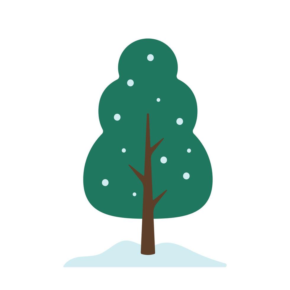 semplice inverno albero con neve nel carino cartone animato vettore illustrazione