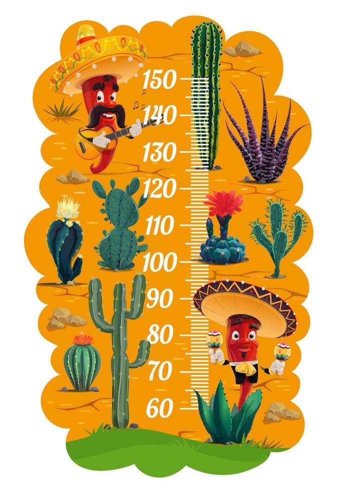 bambini altezza grafico, messicano cactus e mariachi vettore