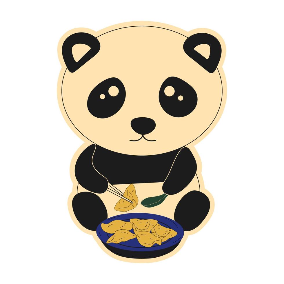 carino panda mangiare offuscare somma scarabocchio. tradizionale Cinese Ravioli. illustrazione di il kawaii asiatico cibo vettore. vettore