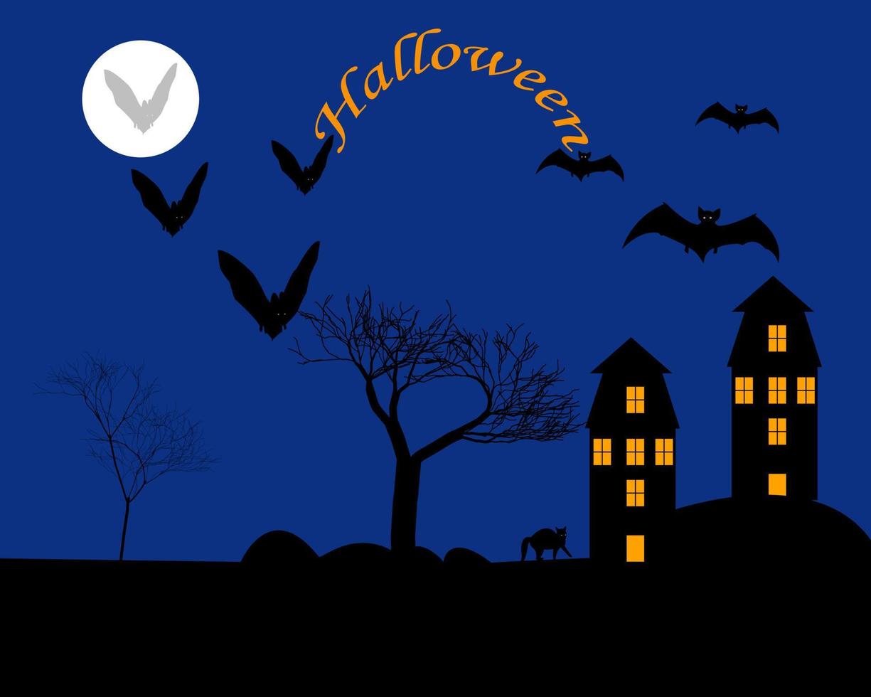 luna e pipistrelli di halloween vettore