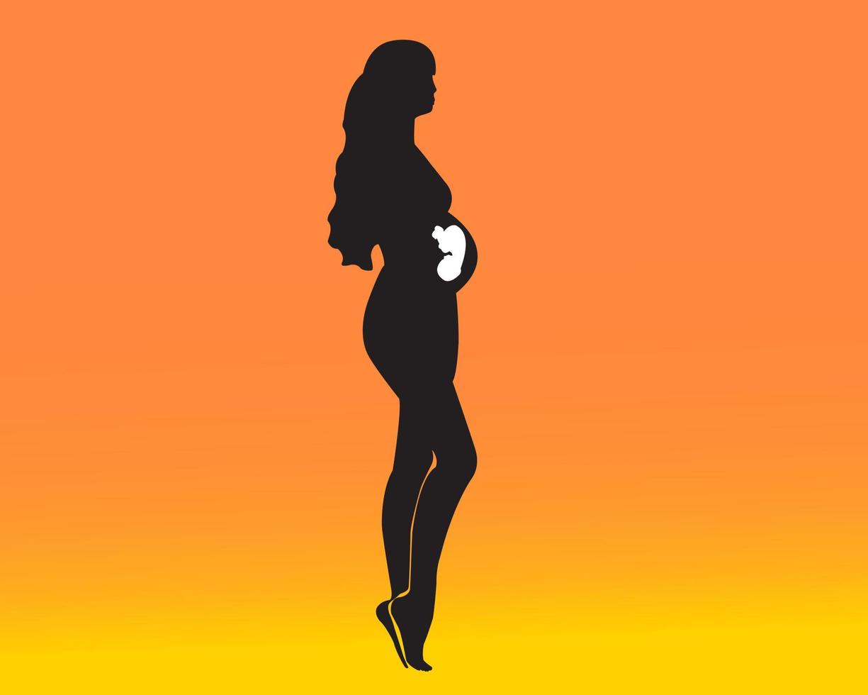 incinta donna su un arancia sfondo vettore
