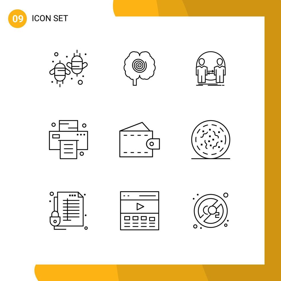 impostato di 9 moderno ui icone simboli segni per Accessori Stampa psicologia ufficio identità modificabile vettore design elementi