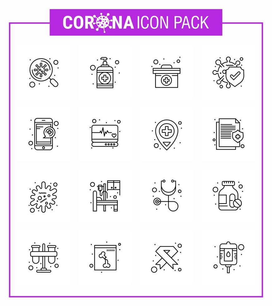 coronavirus precauzione suggerimenti icona per assistenza sanitaria linee guida presentazione 16 linea icona imballare come come in linea sicuro Astuccio protezione batteri virale coronavirus 2019 nov malattia vettore design elementi