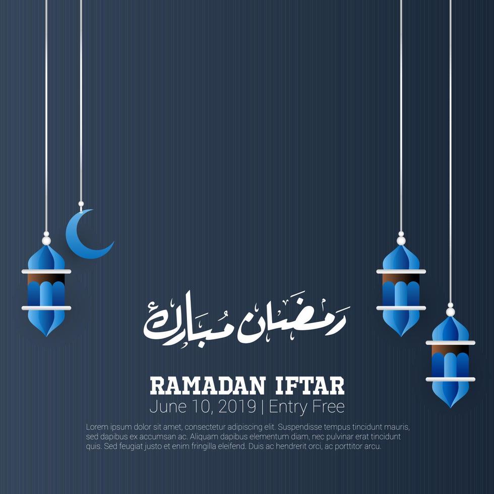 Ramadan kareem celebrare saluto carta con Arabo design modelli e lanterne Arabo lampada Ramadan carta vettore
