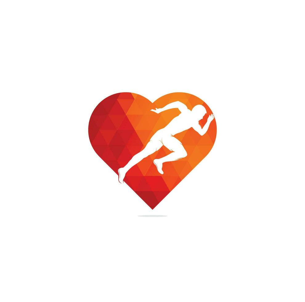 fitness corridore club logo design. in esecuzione uomo cuore forma logo design. salutare correre logo concetto. vettore