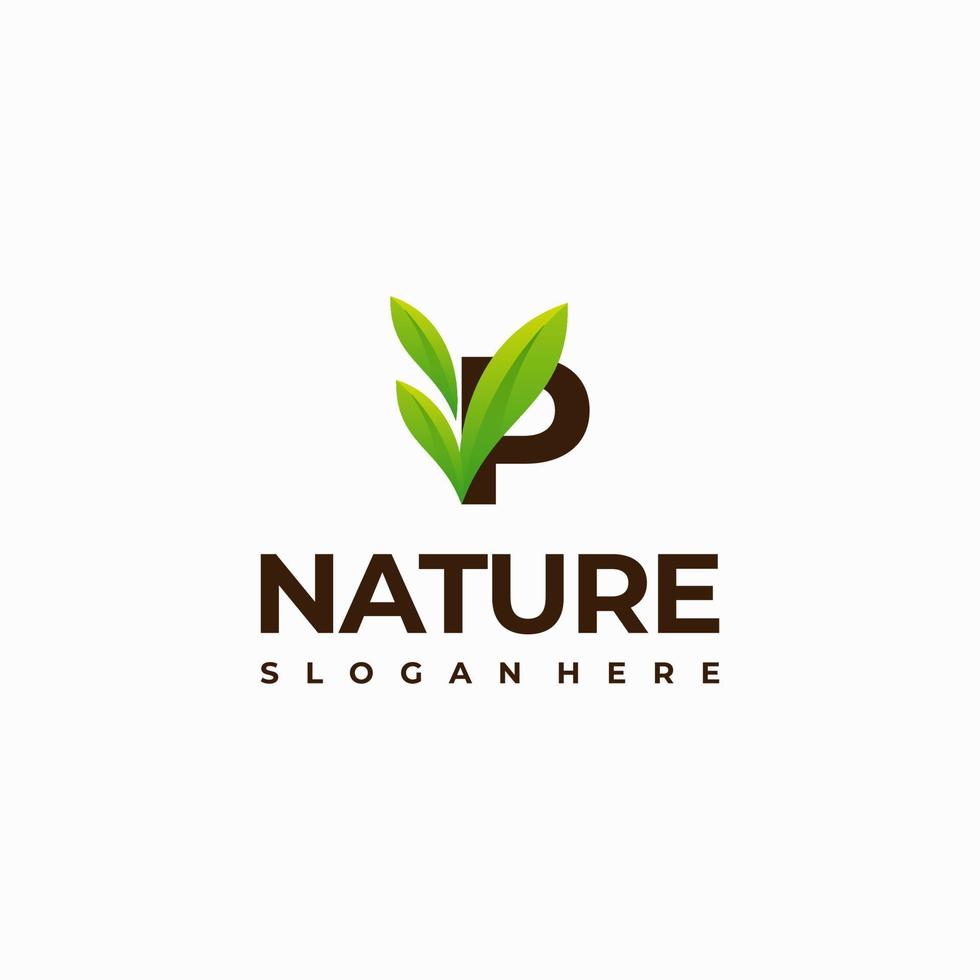 p lettera foglia iniziale natura logo disegni, moderno lettera verde natura logo vettore icona illustrazione