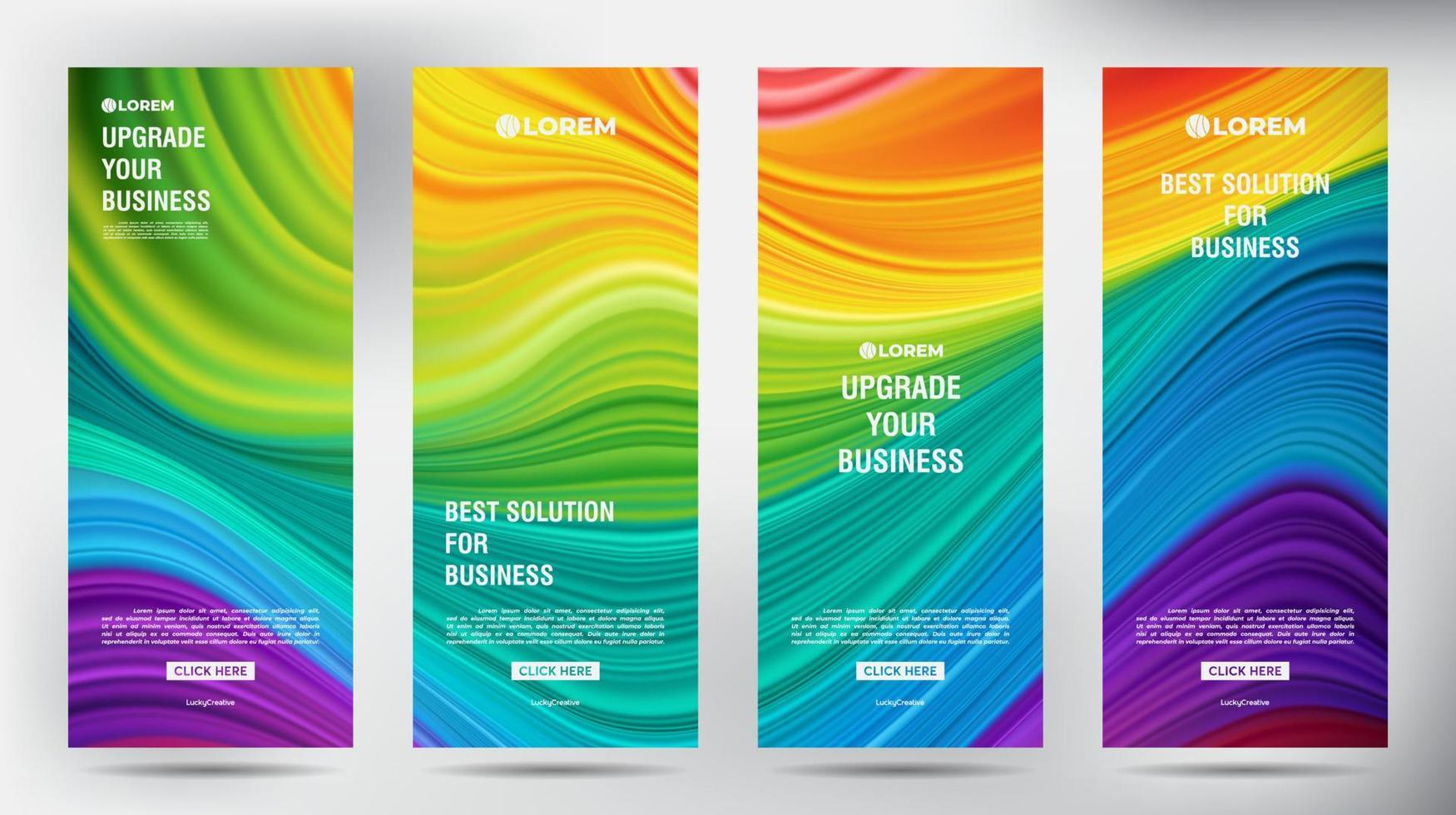 mesh colore flusso roll up brochure aziendale flyer banner design modello verticale, sfondo presentazione copertina, pubblicazione moderna x-banner e flag-banner, set di roll up banner stand modello vettore