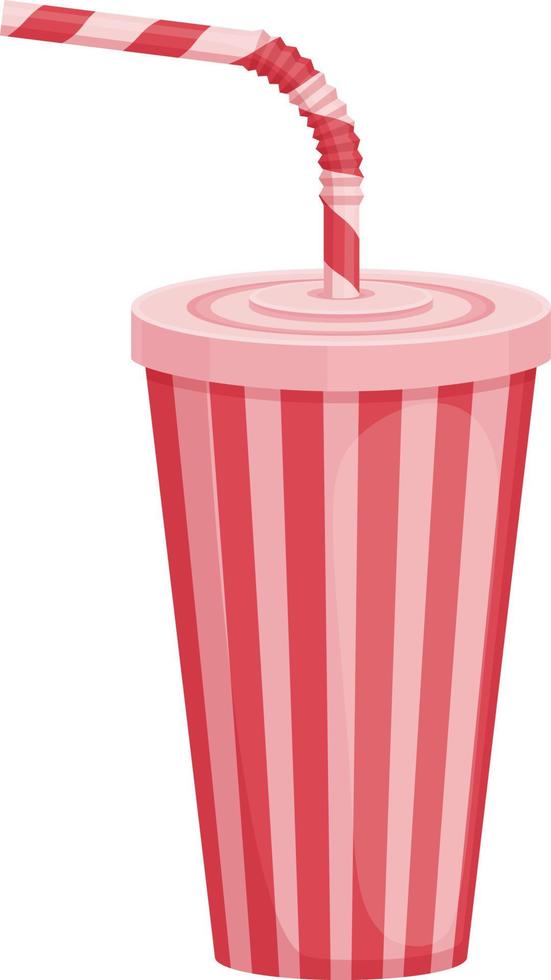 un Immagine di un' carta tazza con un' cannuccia. un' plastica tazza per veloce cibo. un' a strisce rosse bevanda tazza con un' cannuccia. vettore illustrazione isolato su un' bianca sfondo