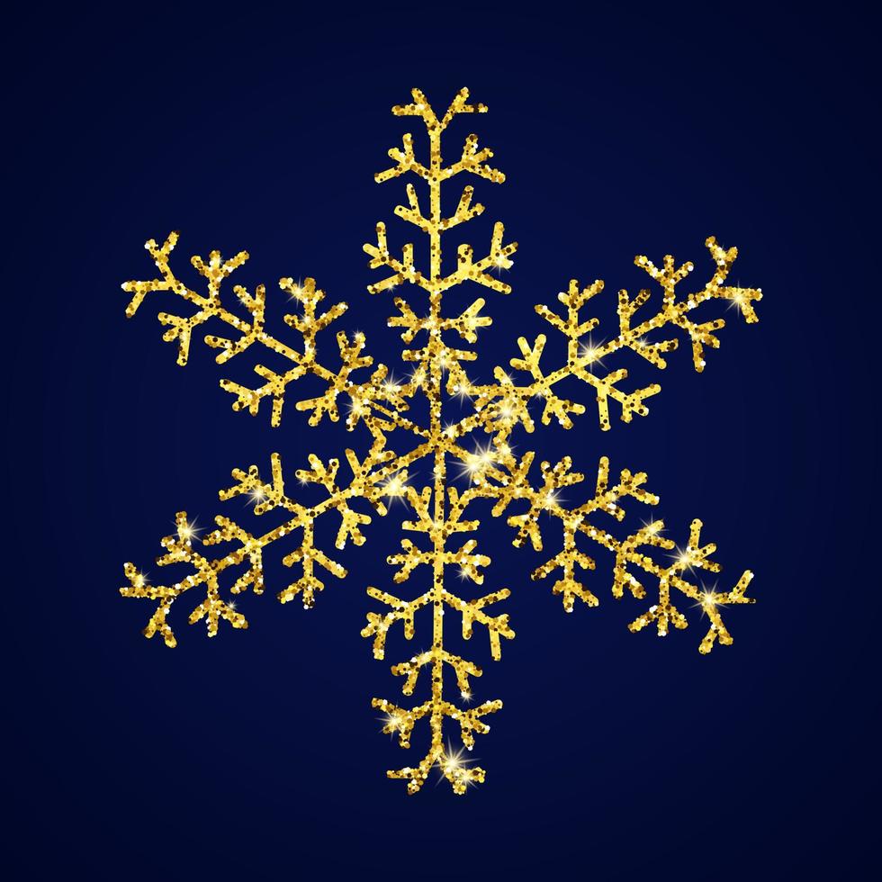 oro luccichio fiocco di neve su buio blu sfondo. Natale e nuovo anno decorazione elementi. vettore illustrazione.