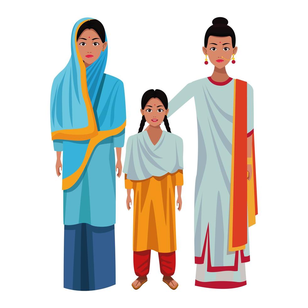 personaggi dei cartoni animati della famiglia indiana vettore