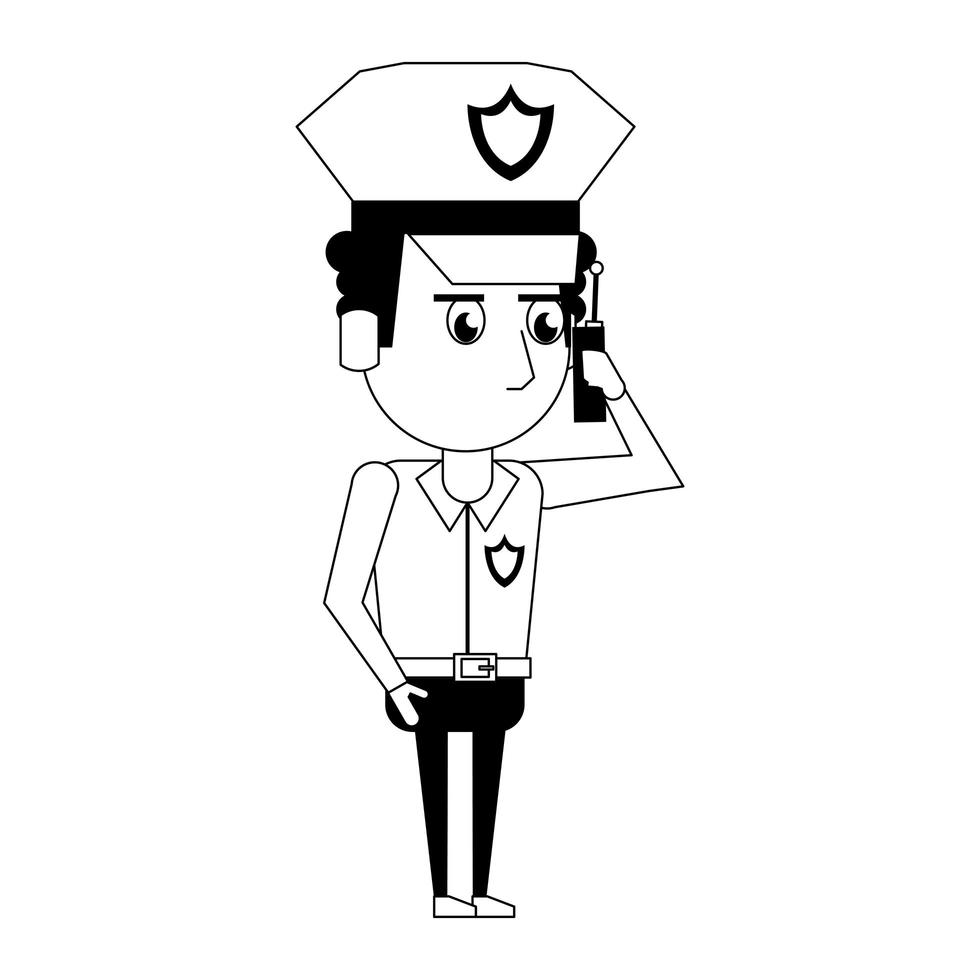 poliziotto che lavora personaggio dei cartoni animati in bianco e nero vettore