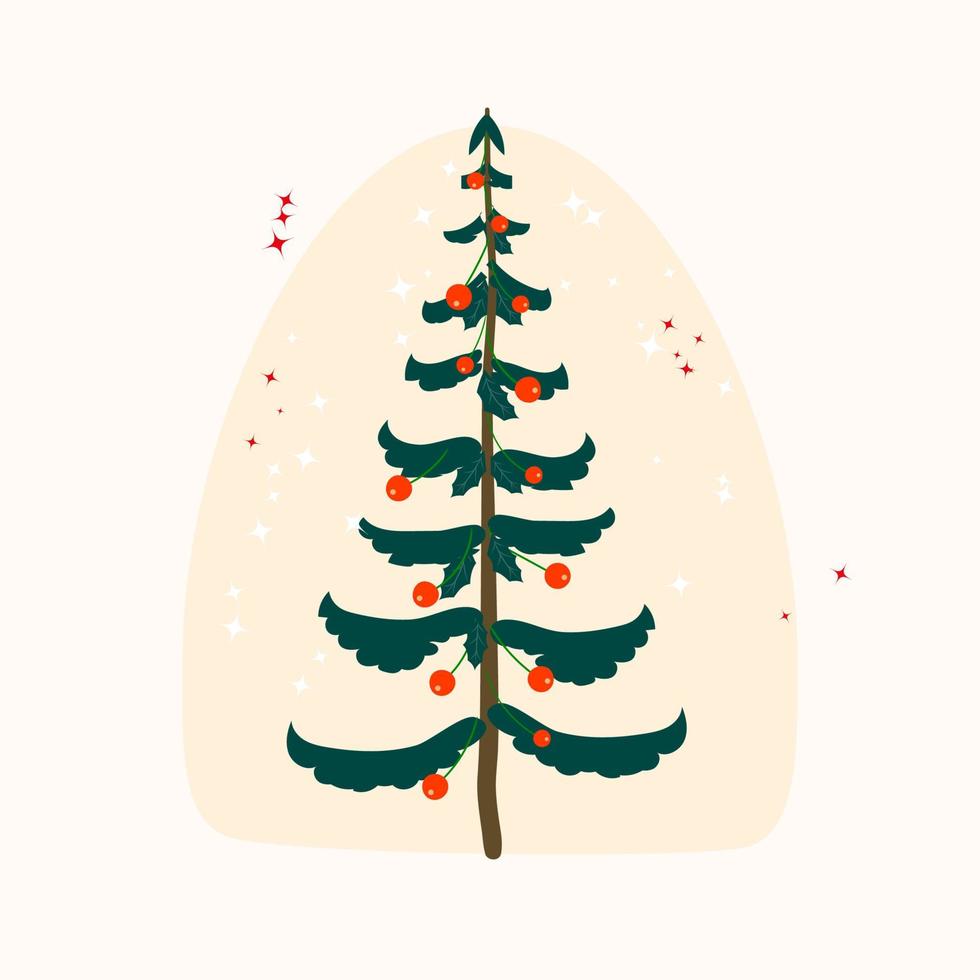 decorato Natale albero con Natale palle e stelle mano disegnato piatto illustrazione su bianca sfondo vettore