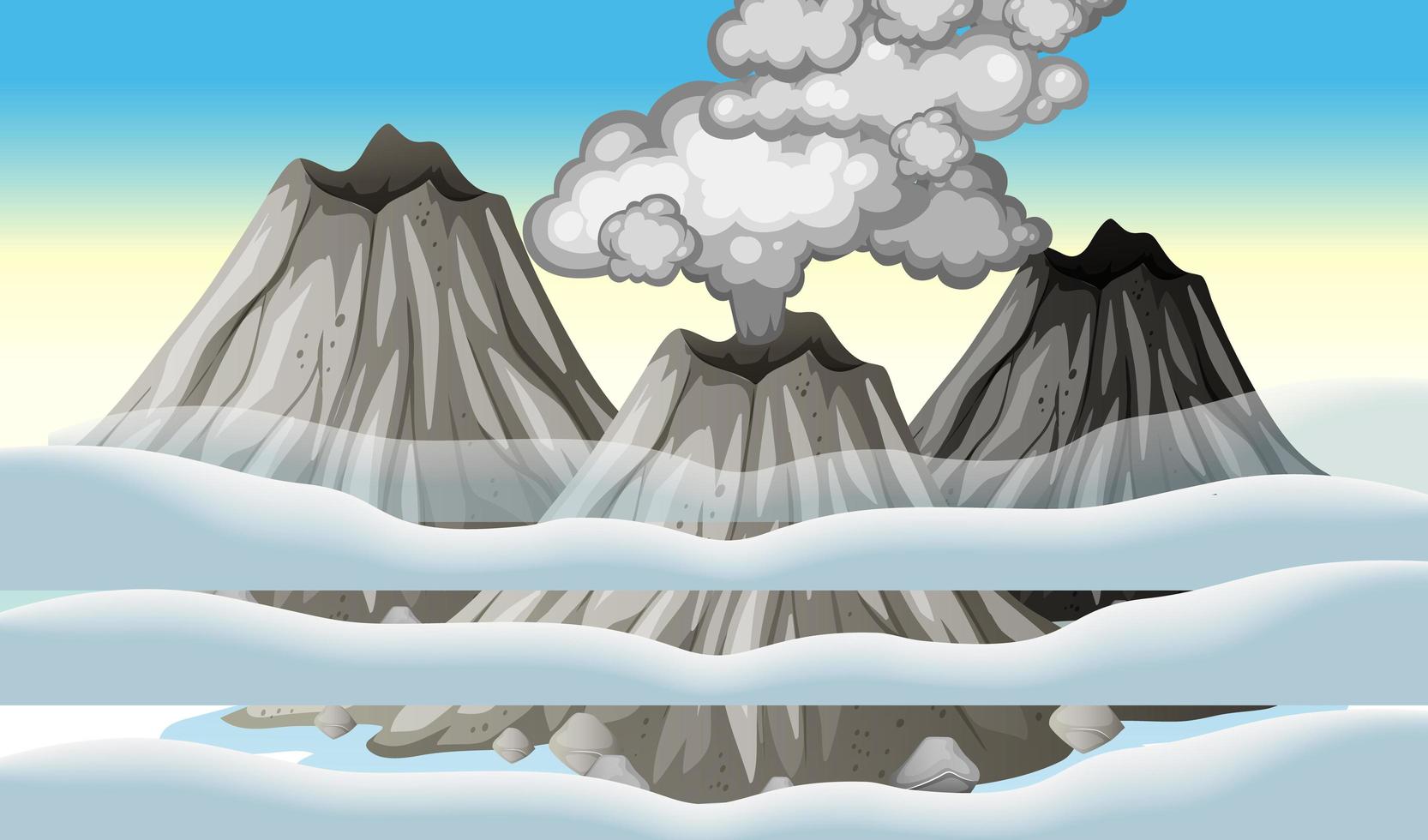 eruzione del vulcano nel cielo con scena di nuvole durante il giorno vettore