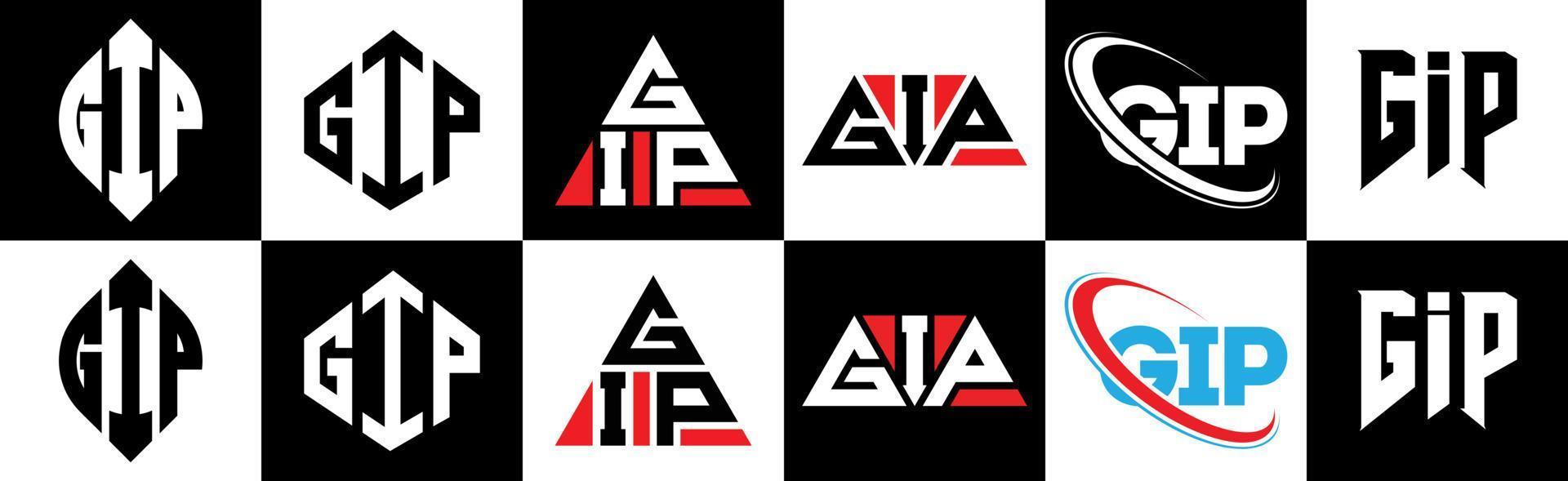 gip lettera logo design nel sei stile. gip poligono, cerchio, triangolo, esagono, piatto e semplice stile con nero e bianca colore variazione lettera logo impostato nel uno tavola da disegno. gip minimalista e classico logo vettore