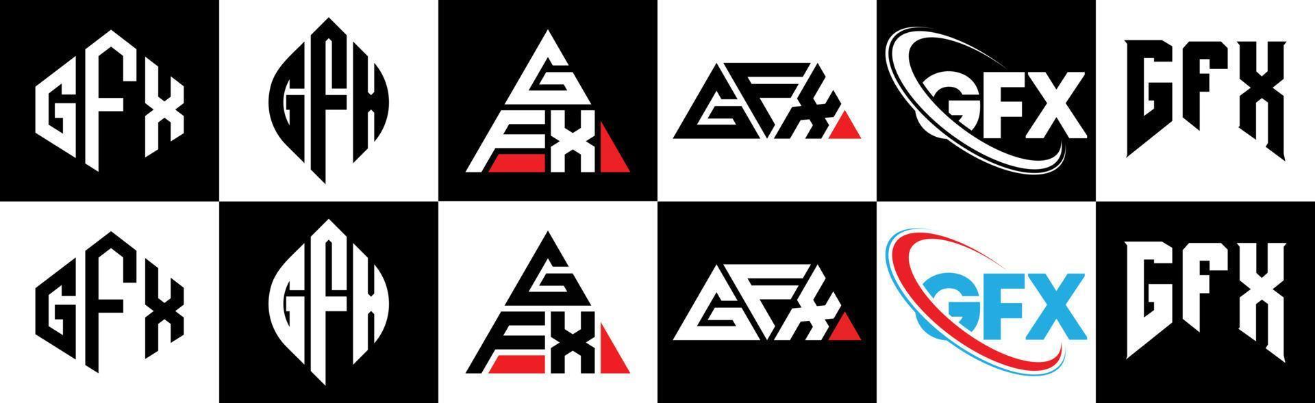 gfx lettera logo design nel sei stile. gfx poligono, cerchio, triangolo, esagono, piatto e semplice stile con nero e bianca colore variazione lettera logo impostato nel uno tavola da disegno. gfx minimalista e classico logo vettore