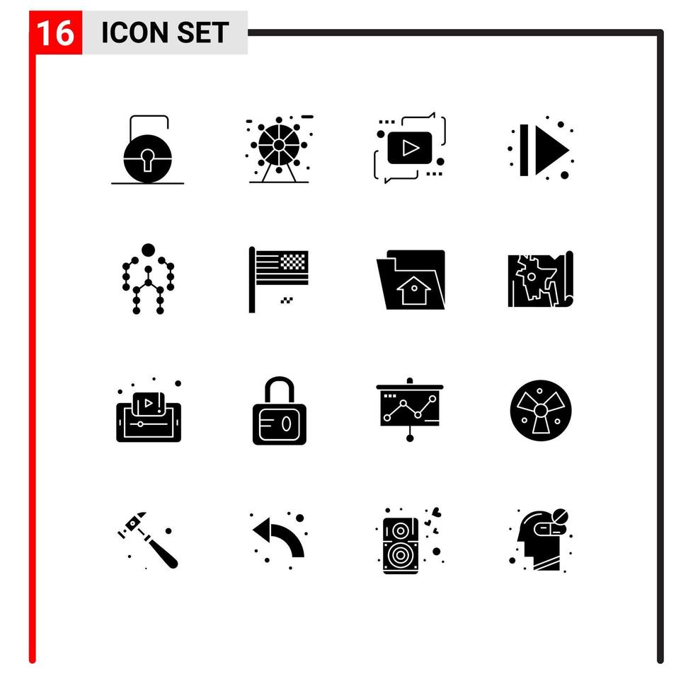 impostato di 16 commerciale solido glifi imballare per ossatura giusto Chiacchierare multimedia freccia modificabile vettore design elementi
