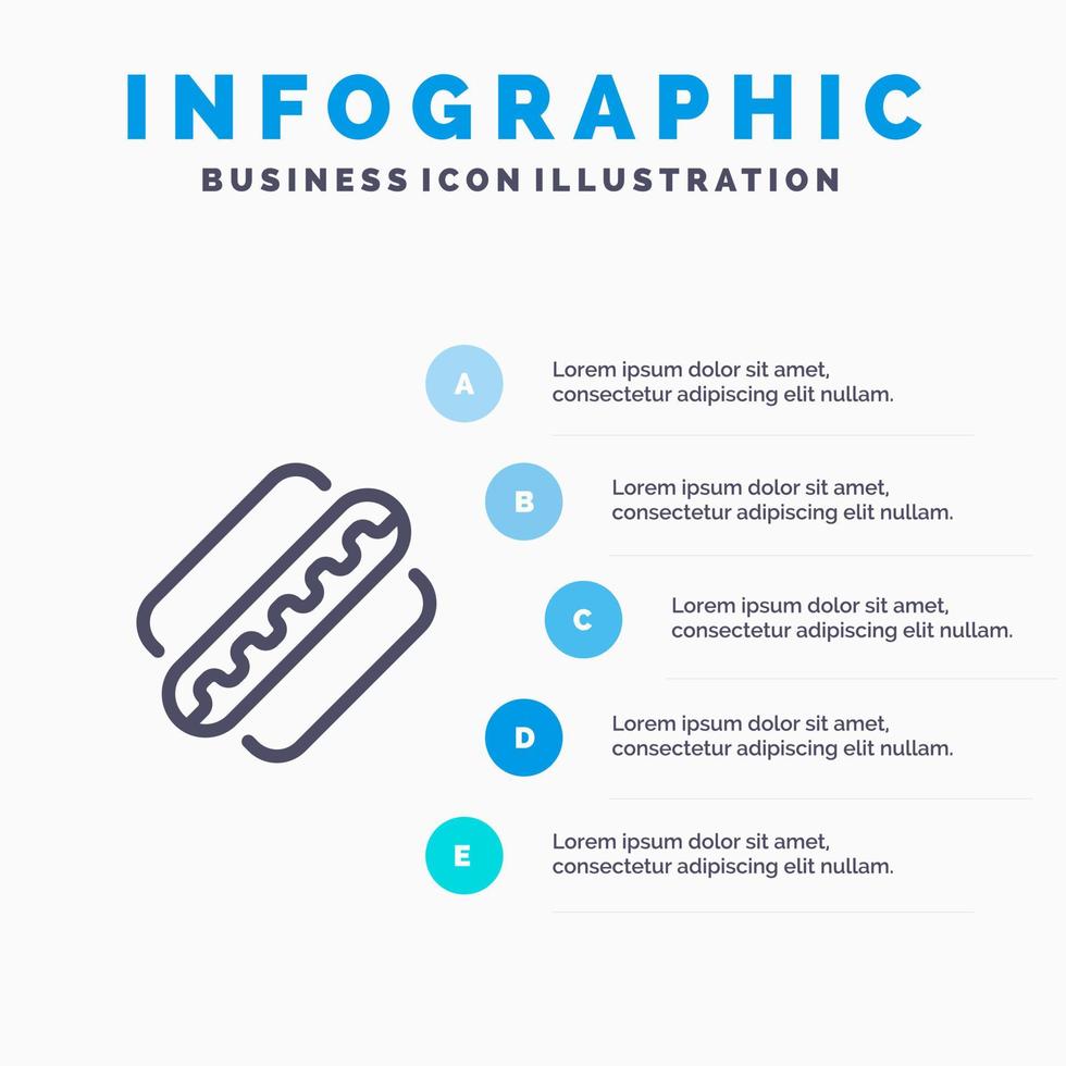 America americano hot dog stati linea icona con 5 passaggi presentazione infografica sfondo vettore