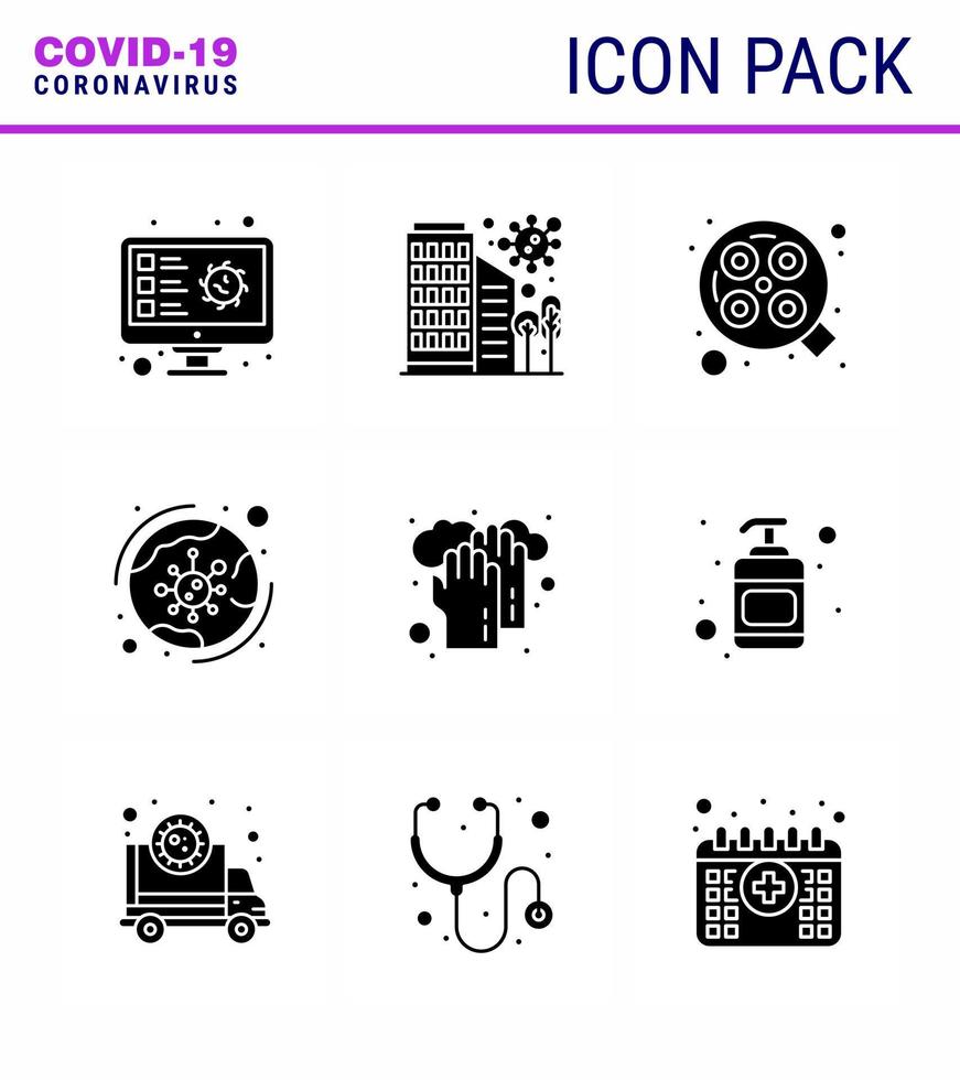 covid19 protezione coronavirus pendamico 9 solido glifo nero icona impostato come come coronavirus In tutto il mondo protezione chirurgico operazione virale coronavirus 2019 nov malattia vettore design elementi