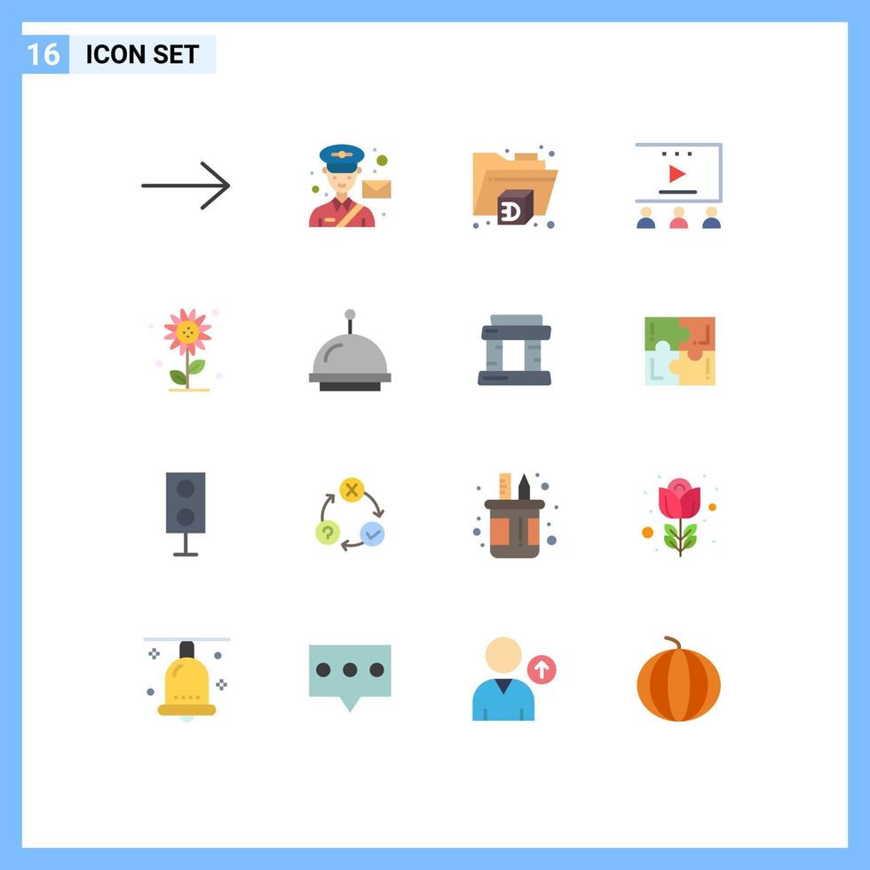 16 piatto colore concetto per siti web mobile e applicazioni allarme natura cartella floreale video tutorial modificabile imballare di creativo vettore design elementi