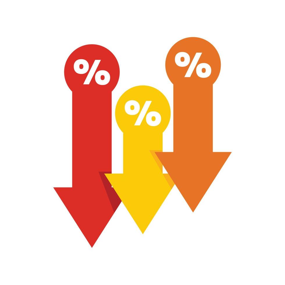 prezzo far cadere i saldi icona piatto isolato vettore