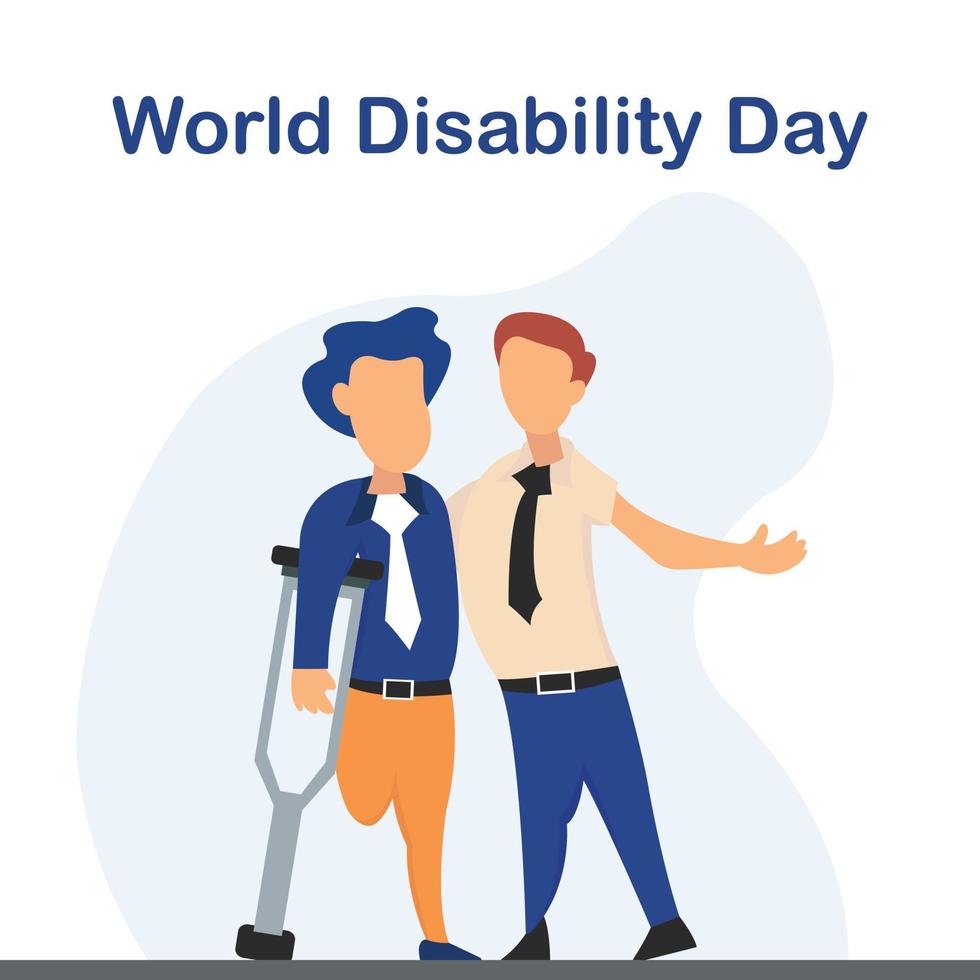 illustrazione vettore grafico di un' Disabilitato lavoratore e un' normale lavoratore, Perfetto per internazionale giorno, persona con disabilità, mondo invalidità giorno, celebrare, saluto carta, eccetera.