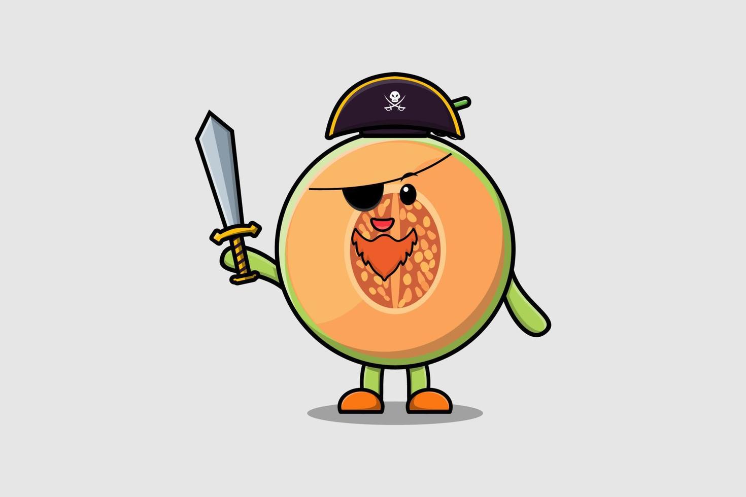 carino cartone animato personaggio melone pirata Tenere spada vettore