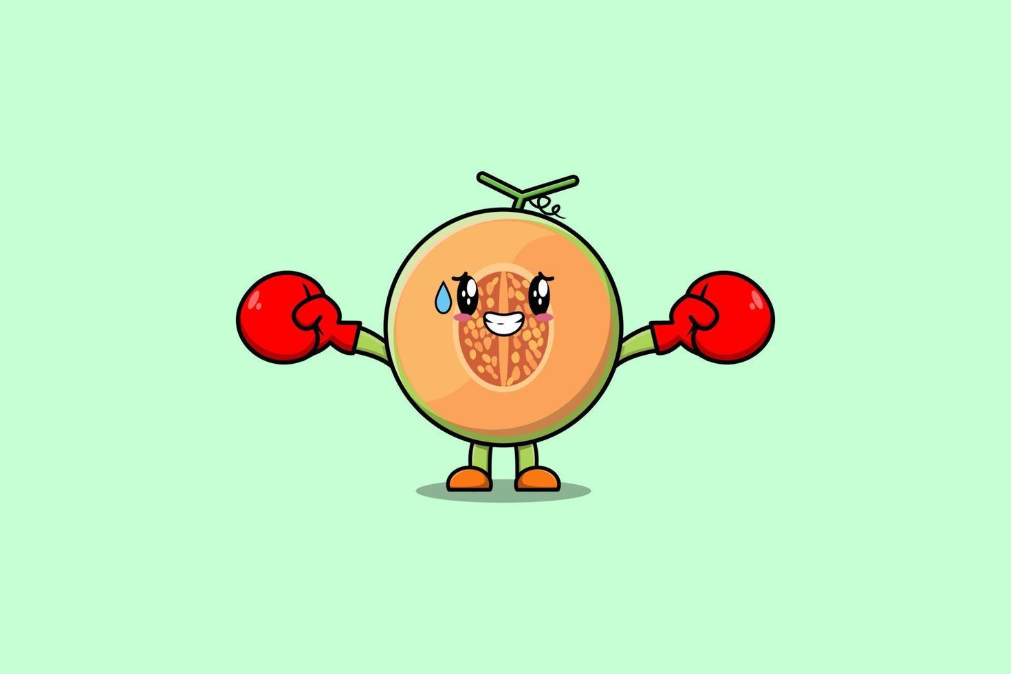 carino melone portafortuna cartone animato giocando sport boxe vettore