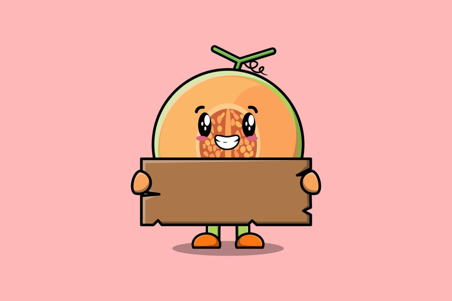 carino cartone animato melone Tenere vuoto di legno testo tavola vettore
