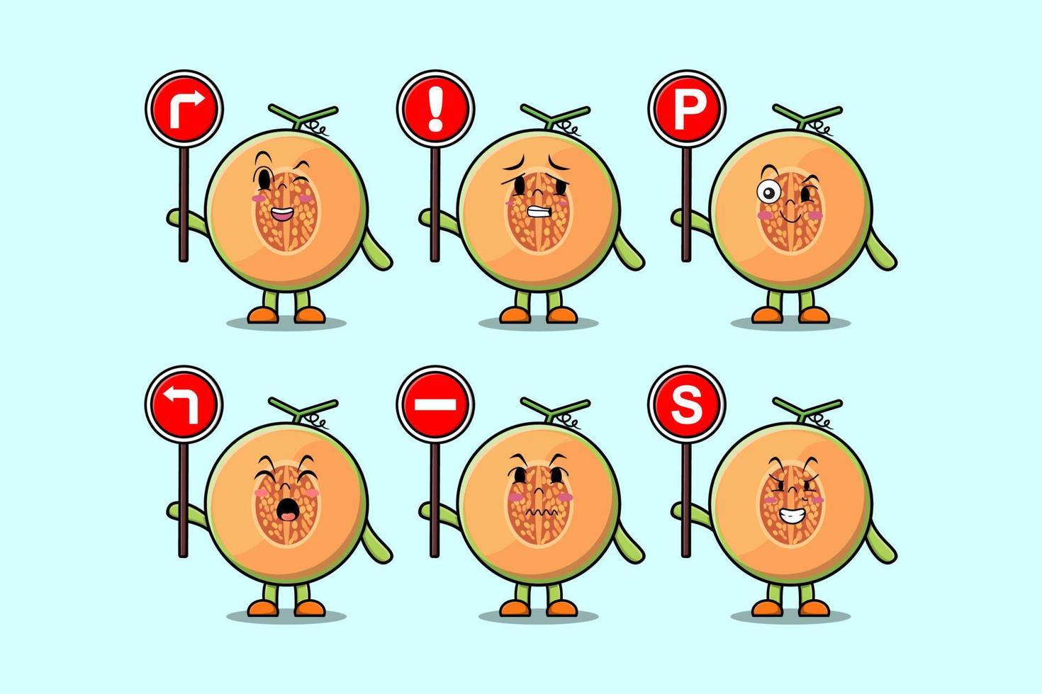 carino melone cartone animato personaggio Tenere traffico cartello vettore