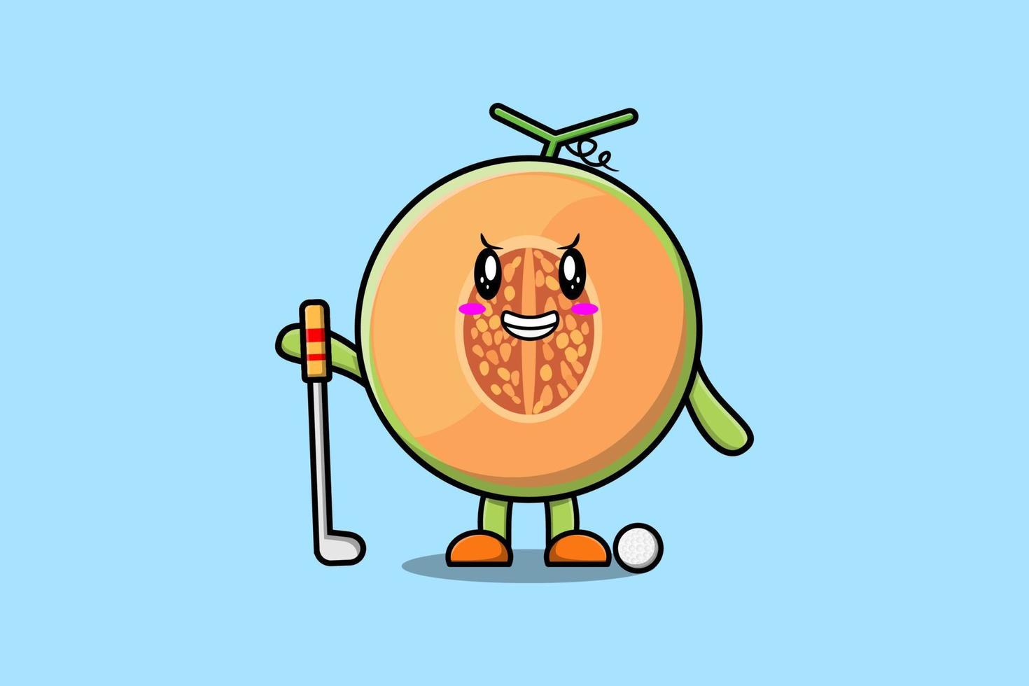 carino cartone animato melone personaggio giocando golf vettore