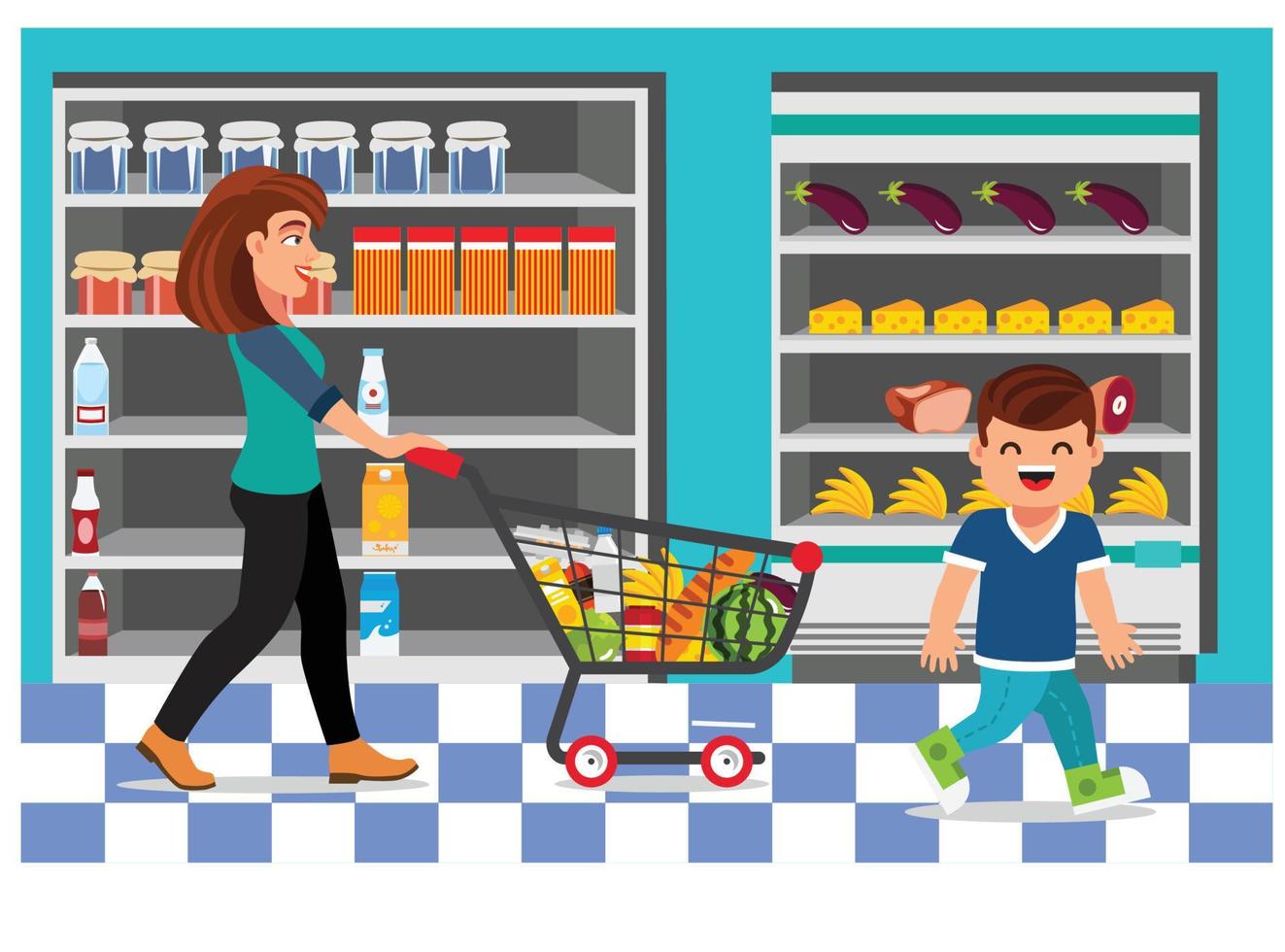 vettore illustrazione di shopping nel minimarket con personaggi. illustrazione adatto per diagrammi, infografica, e altro grafico risorse