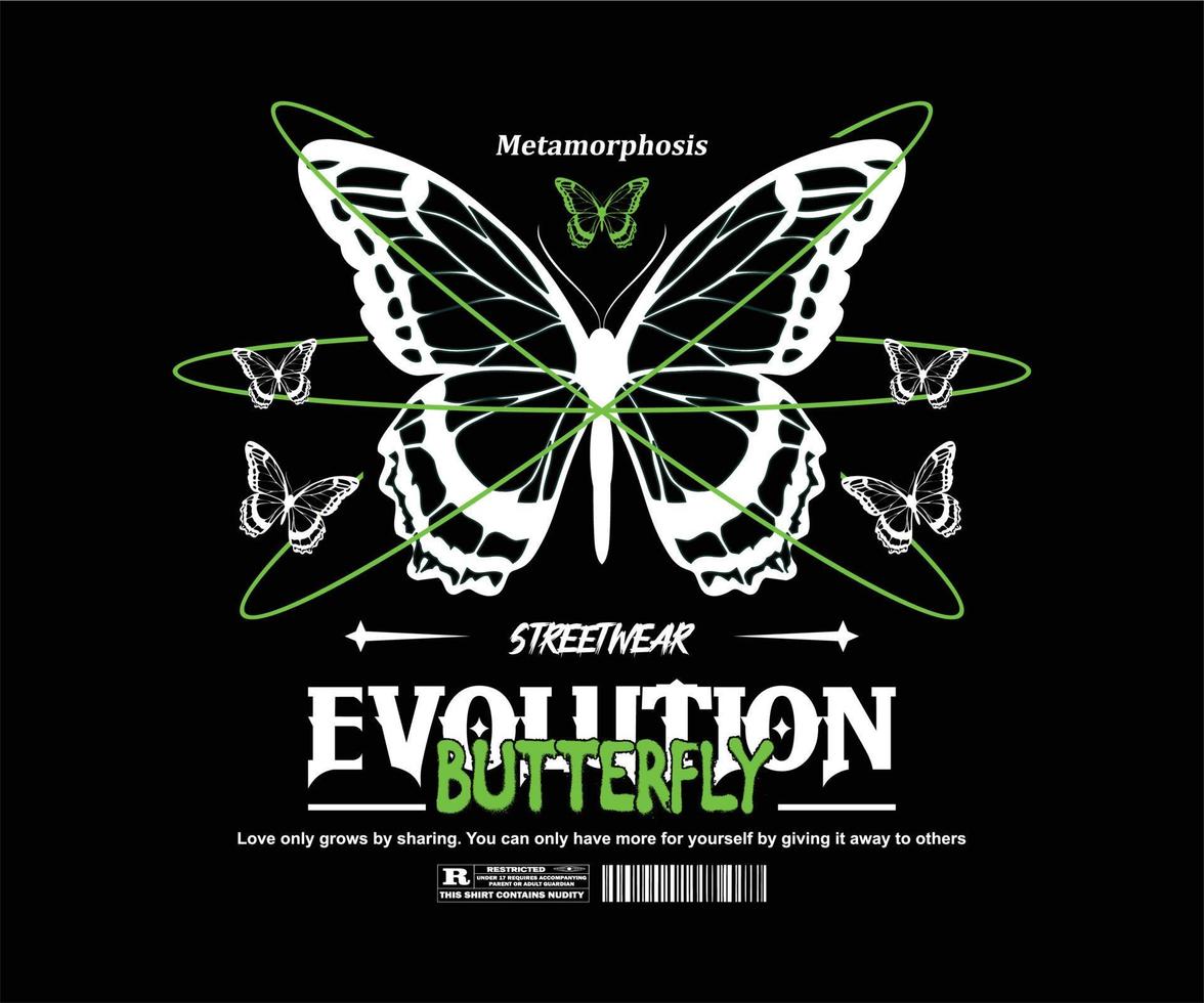 Evoluzione farfalla t camicia disegno, vettore grafico, tipografico manifesto o magliette strada indossare e urbano stile