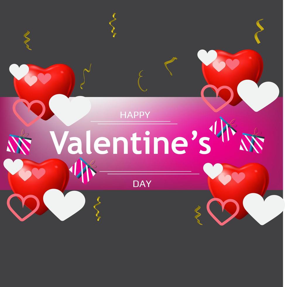 San Valentino banner con cuori e ornamento. vettore