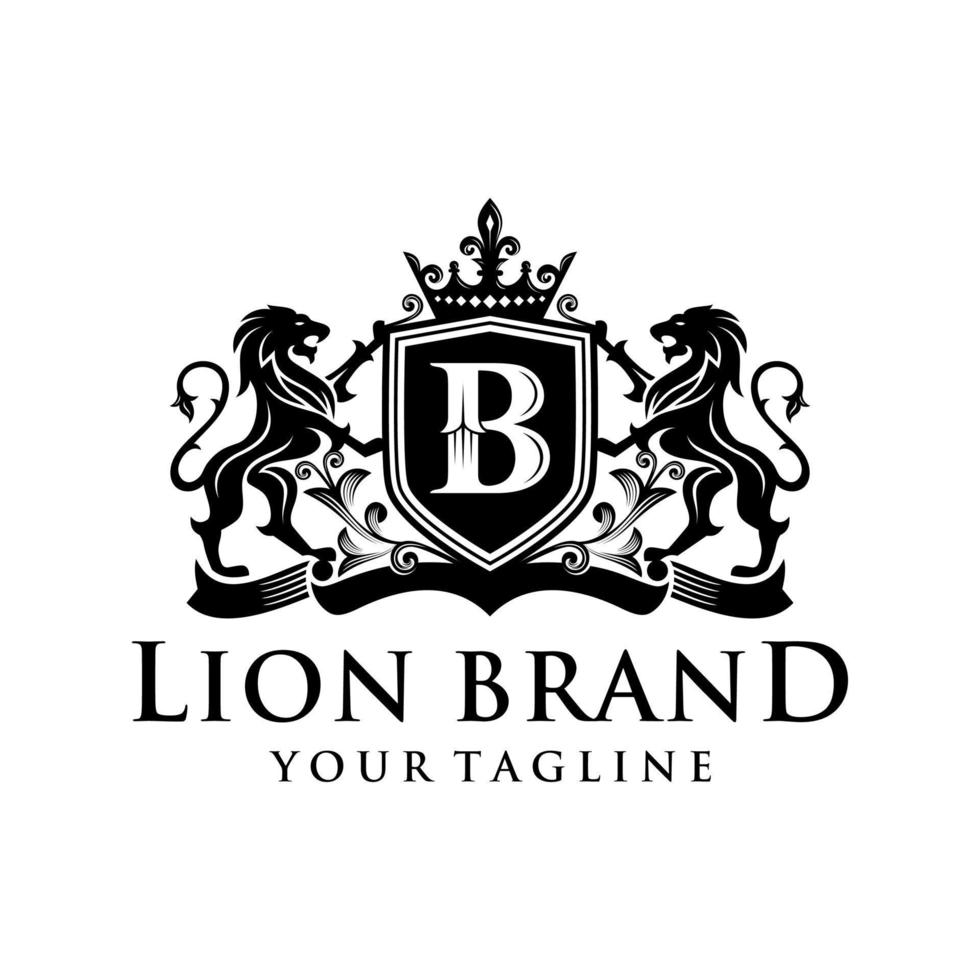 design del logo del leone araldico vettore