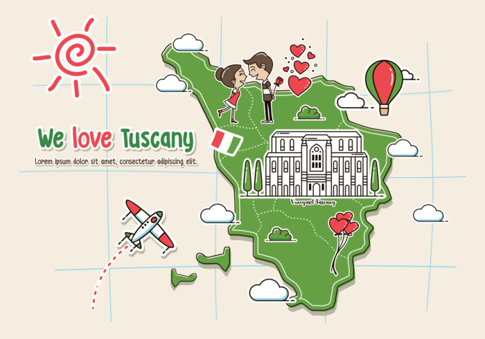 Illustrazione della mappa della Toscana vettore