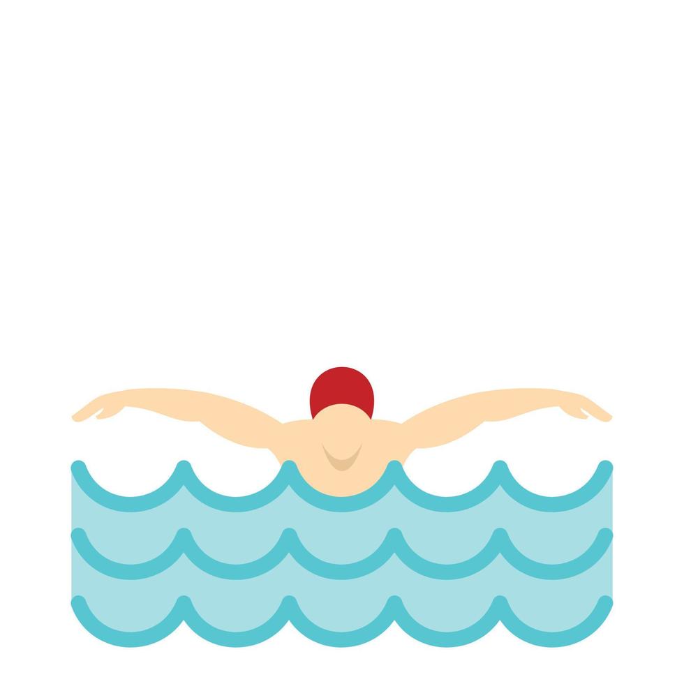 uomo nel rosso berretto nel nuoto piscina icona, piatto stile vettore