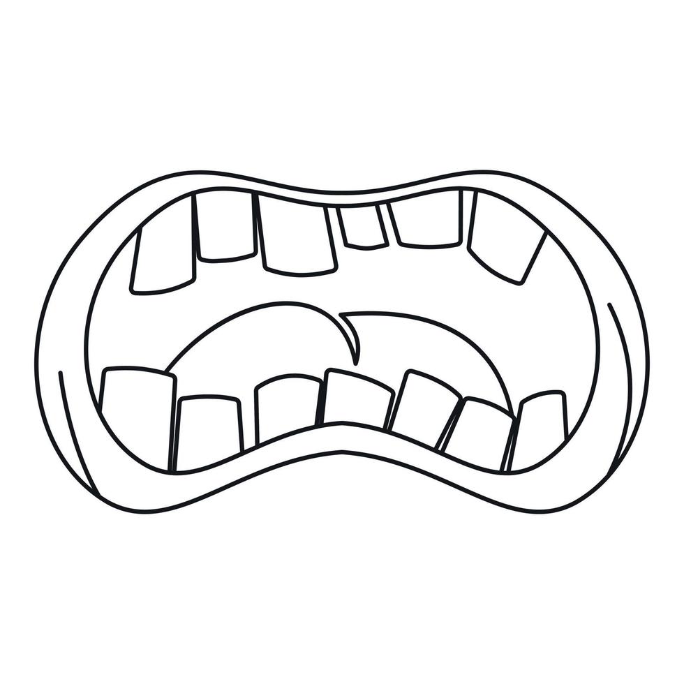 Aperto bocca con storto denti icona, schema stile vettore