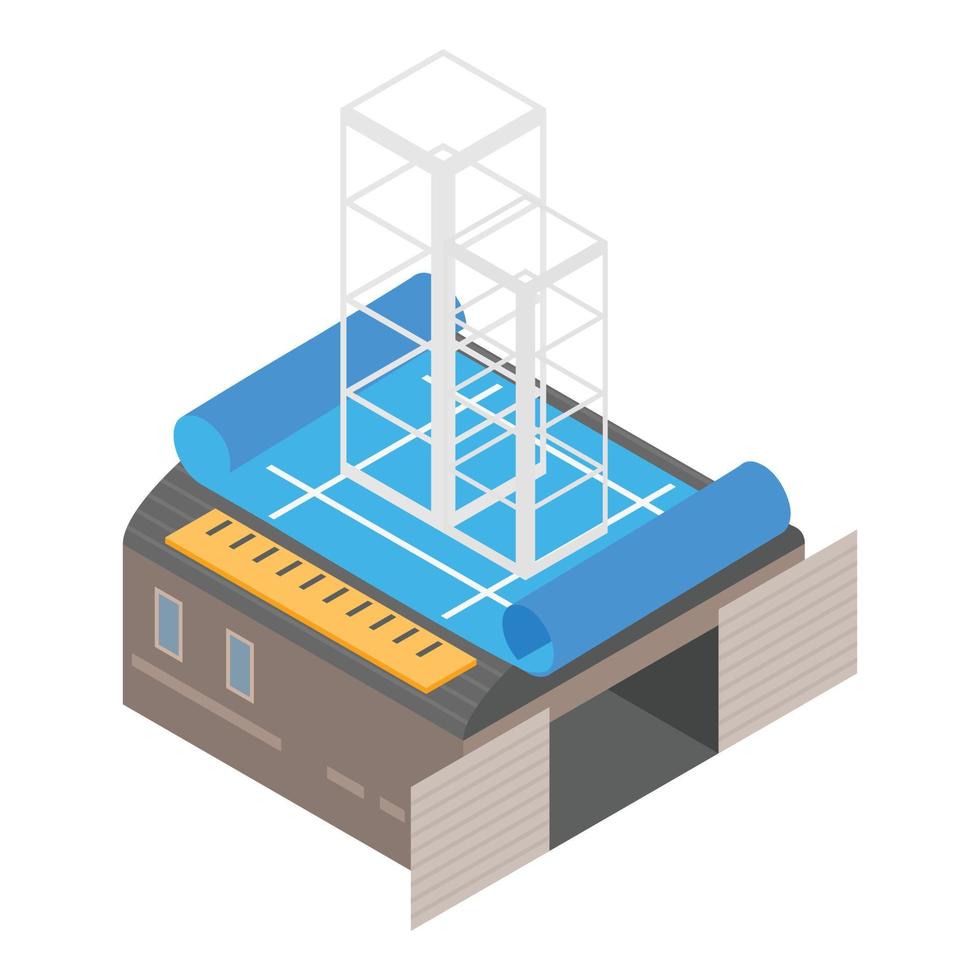 costruzione progetto icona isometrico vettore. grafico wireframe di futuro edificio vettore