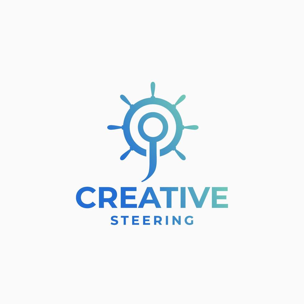 creativo timone logo, ruota logo, marino disegno, barca logo, yacht disegno, direzione logo concetto vettore