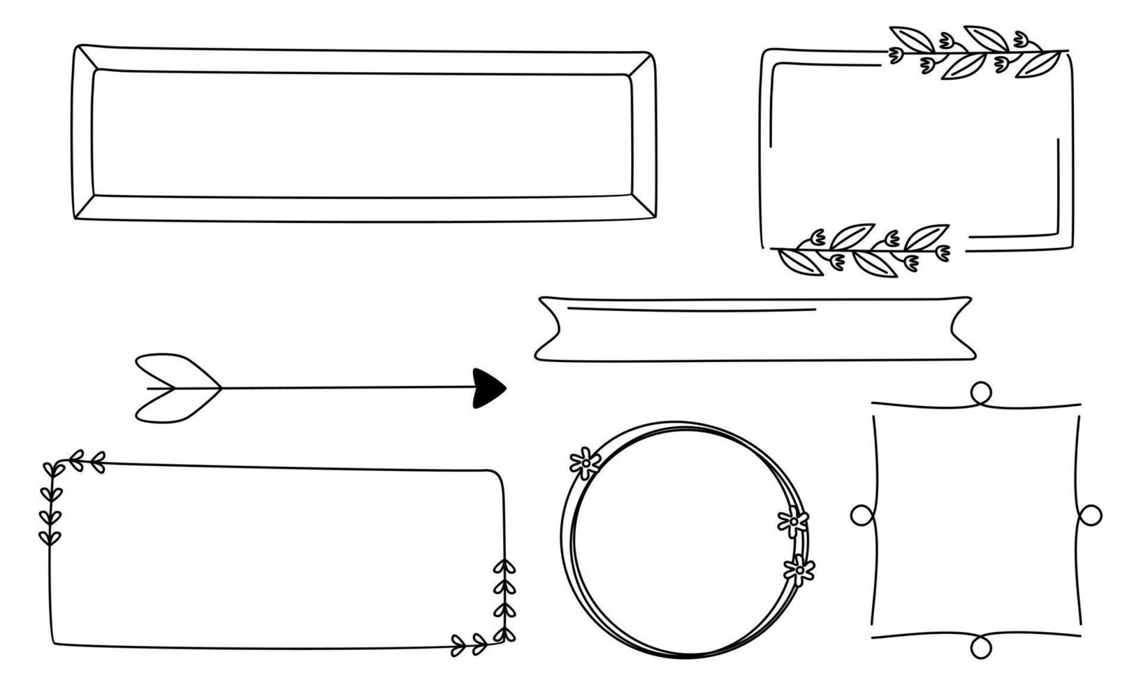 retrò linea disegno cornici, nastri, fiori, decorazioni e impianti vettore