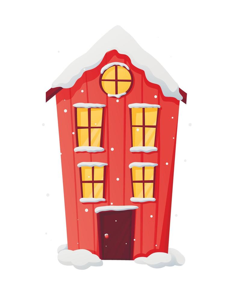 inverno vettore isolato Natale illustrazione di cartone animato Casa con neve e leggero nel il finestre.