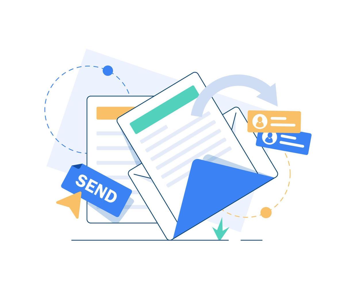 e-mail e messaggistica, e-mail marketing campagna, lavoro processi, nuovo e-mail messaggio, piatto design icona vettore illustrazione